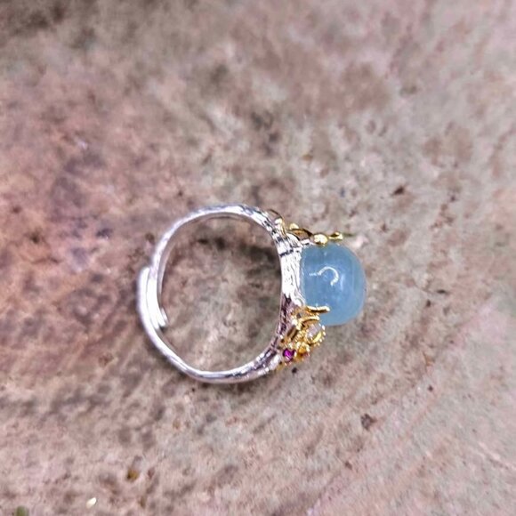 Nature Blue Morganite Stone Adjustable Ring - Picture 8 of 10